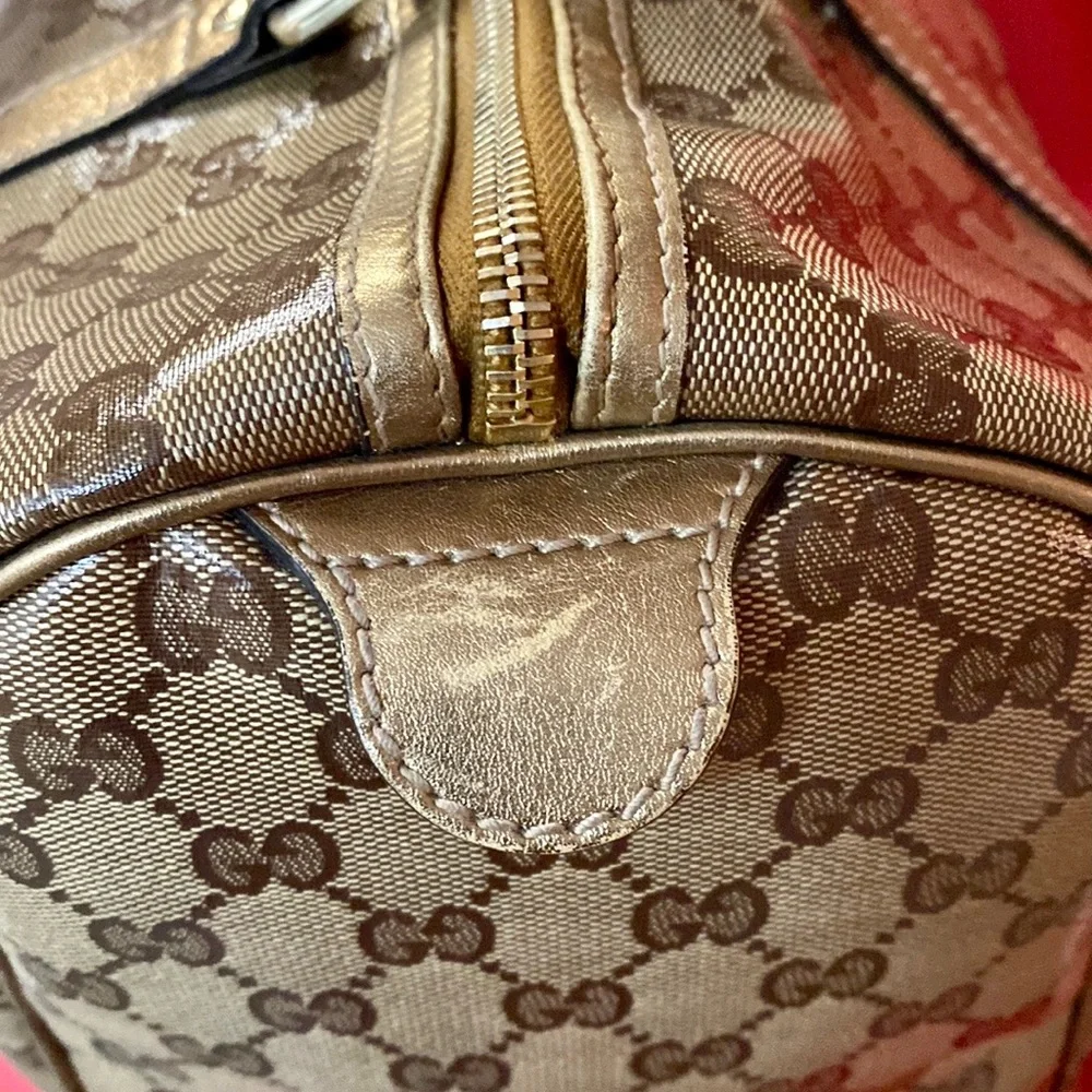 AUTHENTIC GUCCI BOSTON JOY PEWTER BROWN COATED BRONZE BAG - Picture 12 of 15